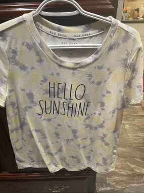Rae Dunn Yellow and Gray Tie-Dye "Hello Sunshine" Tee